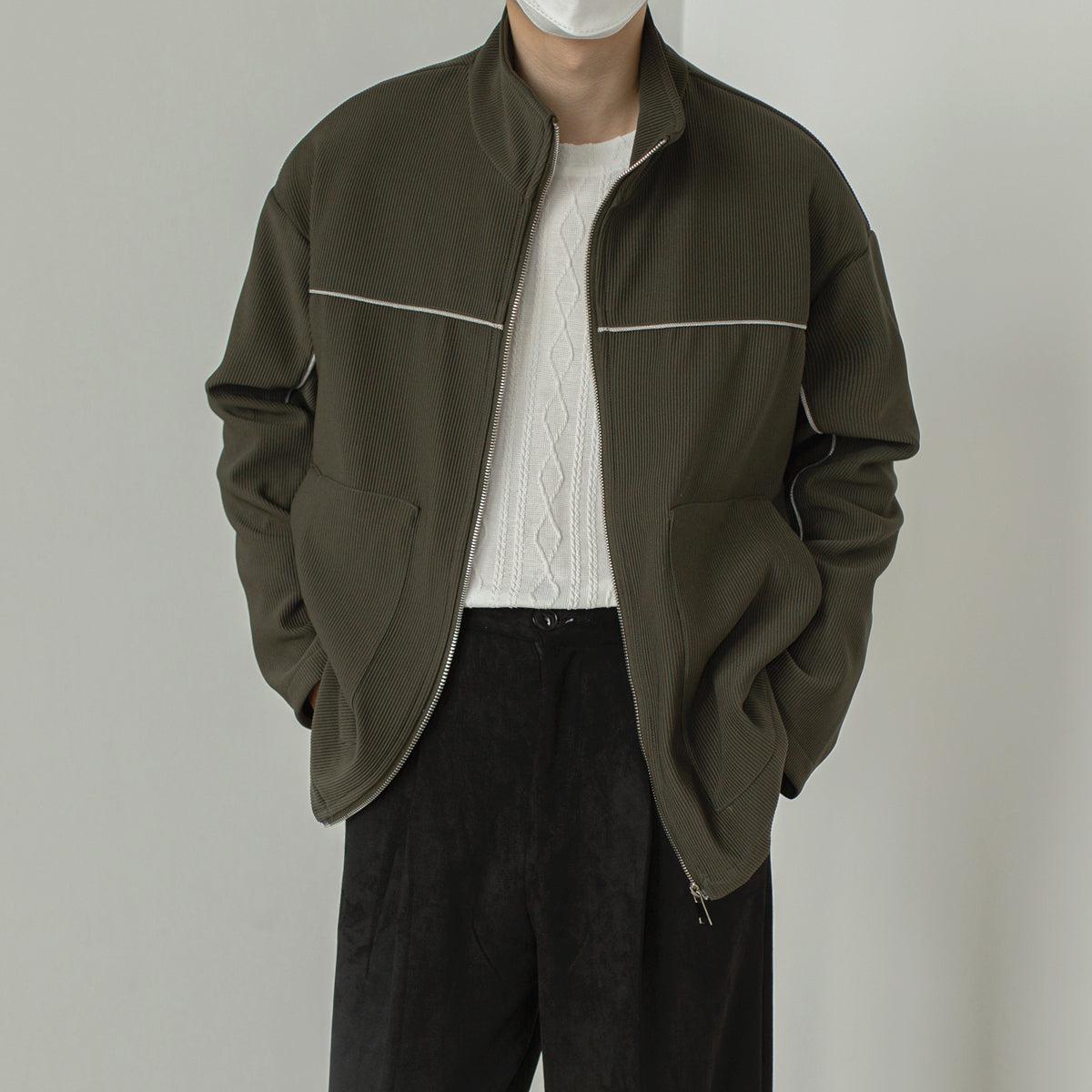 Zhou Minimal Line Zipped Jacket-korean-fashion-Jacket-Zhou's Closet-OH Garments