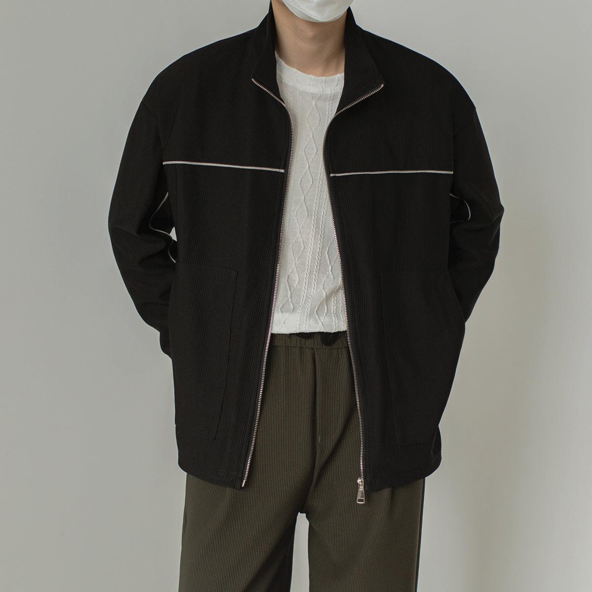 Zhou Minimal Line Zipped Jacket-korean-fashion-Jacket-Zhou's Closet-OH Garments