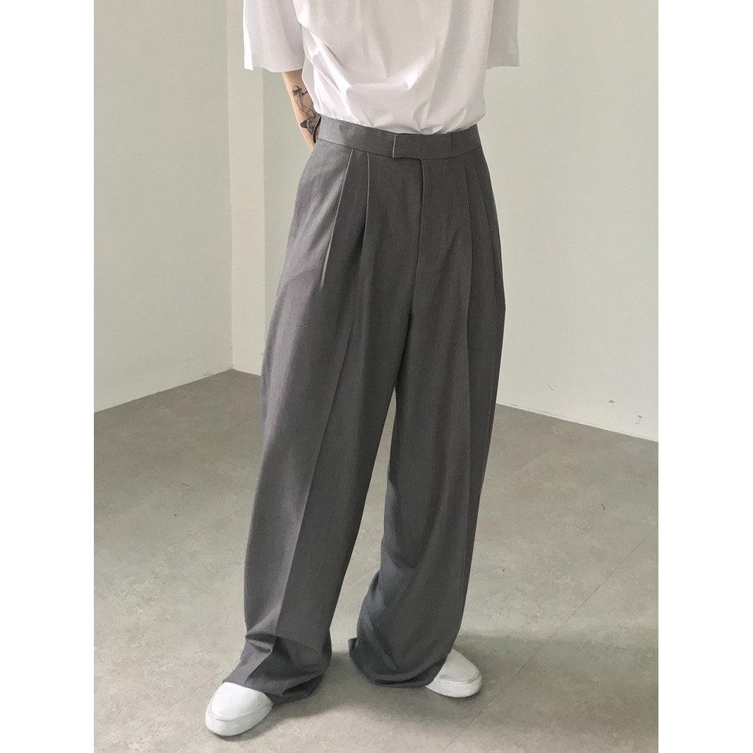 Zhou Plicated Detail Wide Leg Trousers-korean-fashion-Pants-Zhou's Closet-OH Garments