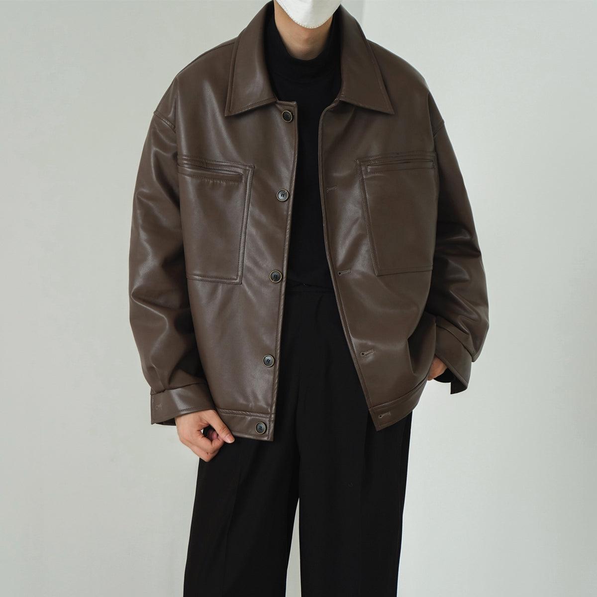 Zhou Retro Soft Faux Leather Jacket-korean-fashion-Jacket-Zhou's Closet-OH Garments