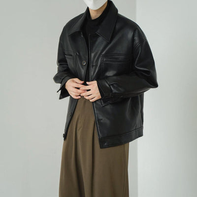 Zhou Retro Soft Faux Leather Jacket-korean-fashion-Jacket-Zhou's Closet-OH Garments