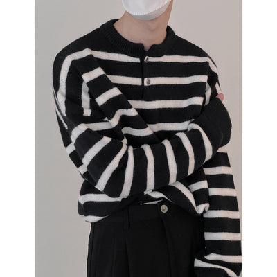 Zhou Striped Half Button Sweater-korean-fashion-Sweater-Zhou's Closet-OH Garments