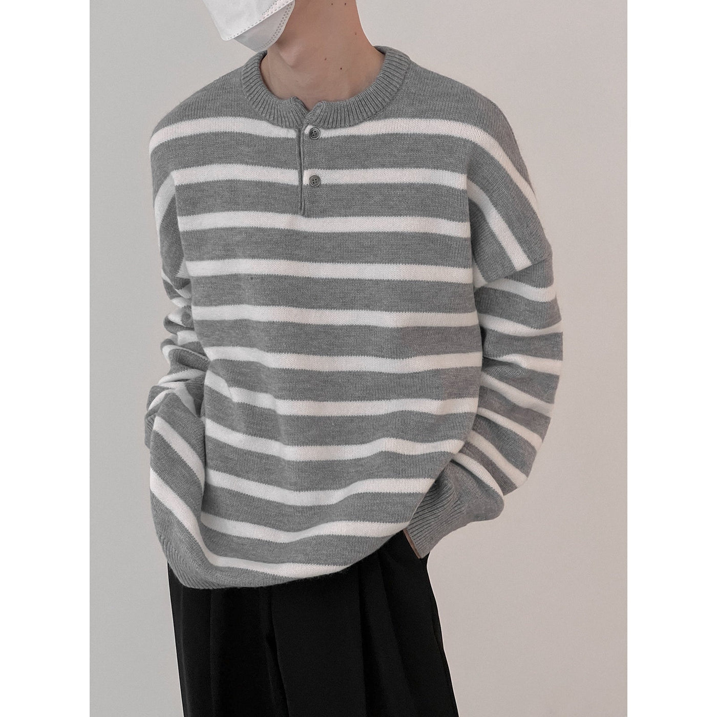 Zhou Striped Half Button Sweater-korean-fashion-Sweater-Zhou's Closet-OH Garments