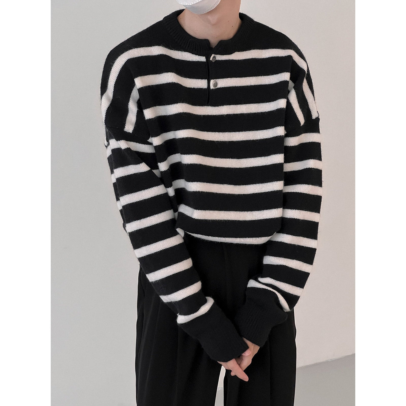 Zhou Striped Half Button Sweater-korean-fashion-Sweater-Zhou's Closet-OH Garments