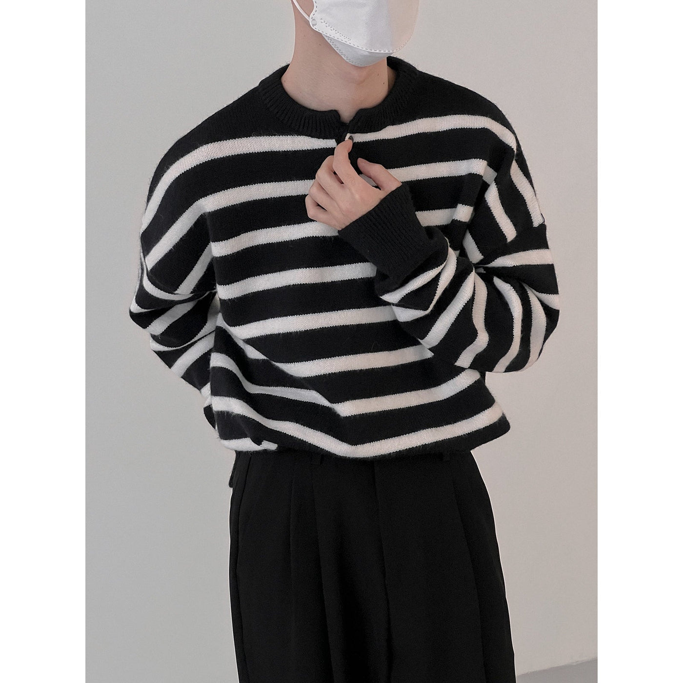 Zhou Striped Half Button Sweater-korean-fashion-Sweater-Zhou's Closet-OH Garments