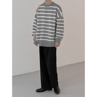 Zhou Striped Half Button Sweater-korean-fashion-Sweater-Zhou's Closet-OH Garments