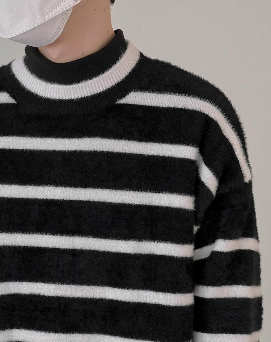 Zhou Striped Knitted Mockneck-korean-fashion-Turtleneck-Zhou's Closet-OH Garments