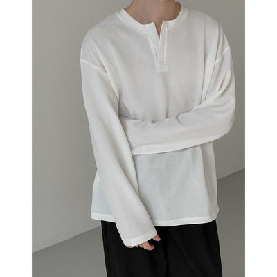 Zhou Textured Long Sleeve Polo-korean-fashion-Polo-Zhou's Closet-OH Garments